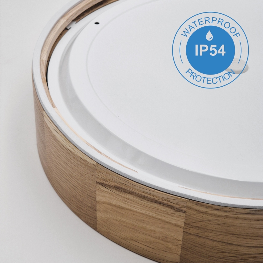 Plafondlamp voor badkamer OAK 3xE27/15W/230V eiken Ø 37 cm IP54