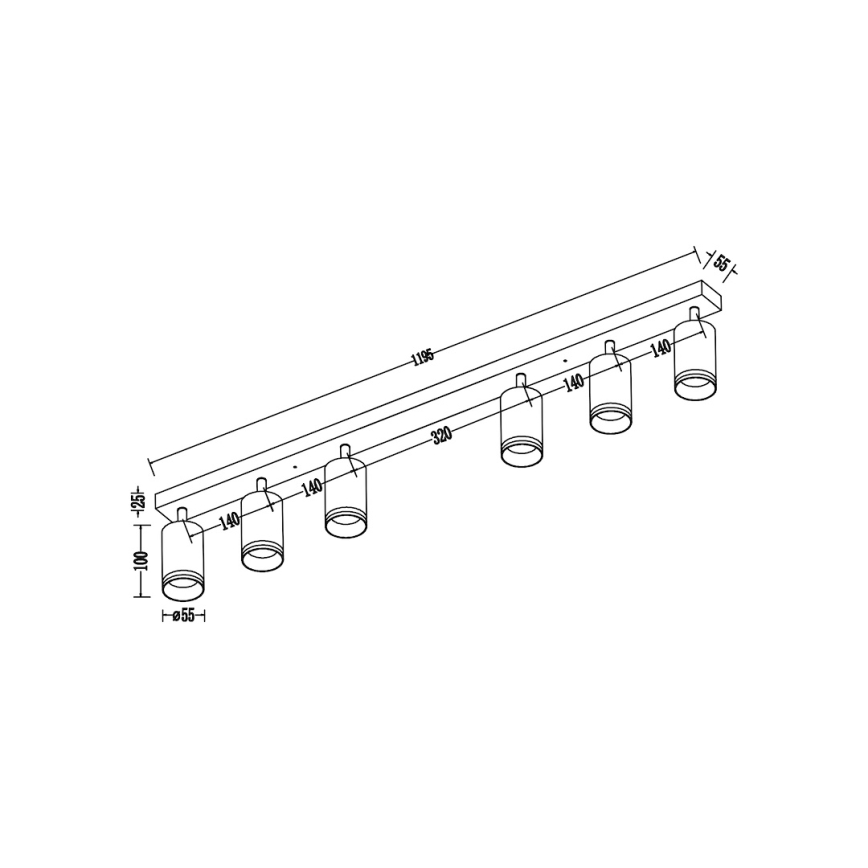 Plafondspot PIPE 6xGU10/10W/230V zwart