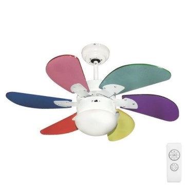 Plafondventilator 1xE27/70W/230V diameter 90 cm kleurrijk + afstandsbediening