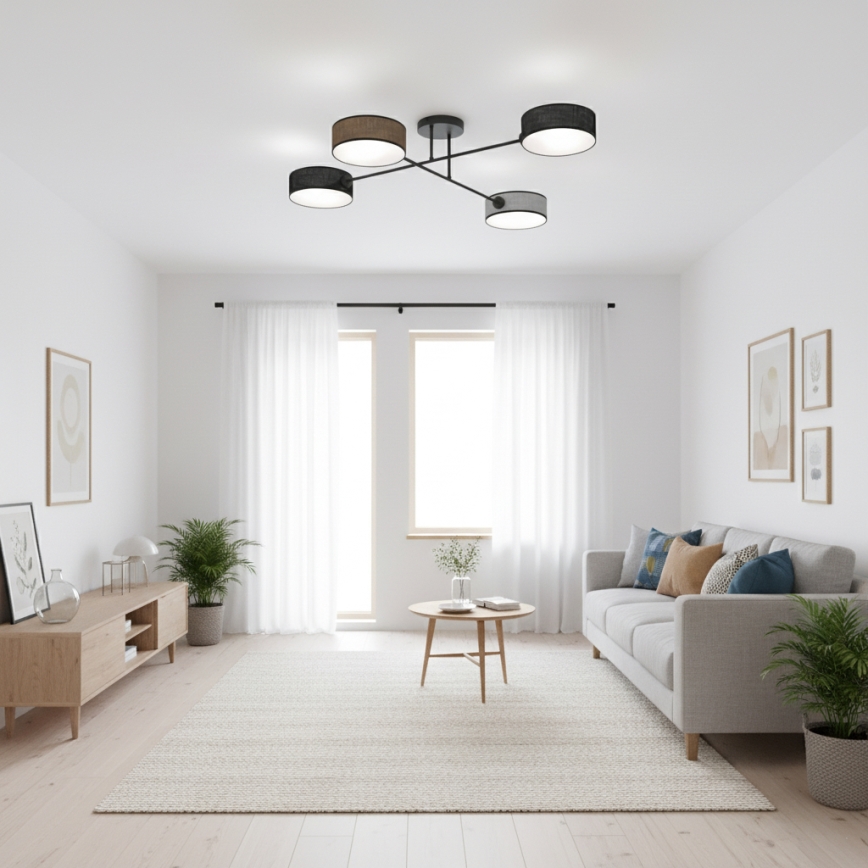 Plafonnière MAGA 4xE14/10W/230V zwart/bruin/grijs