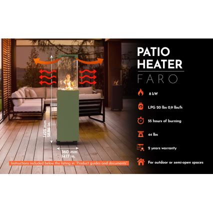 Planika - Buiten gas haard 142x36 cm 8kW 1xAAA groen + beschermende hoes