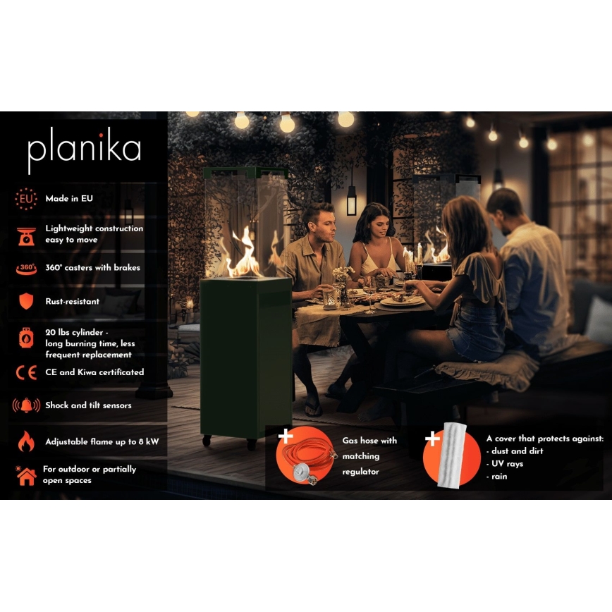 Planika - Buiten gas haard 142x36 cm 8kW 1xAAA groen + beschermende hoes