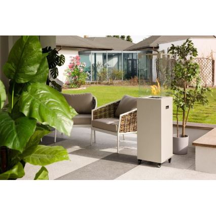Planika - Buiten gas haard 142x36 cm 8kW 1xAAA wit + beschermende hoes