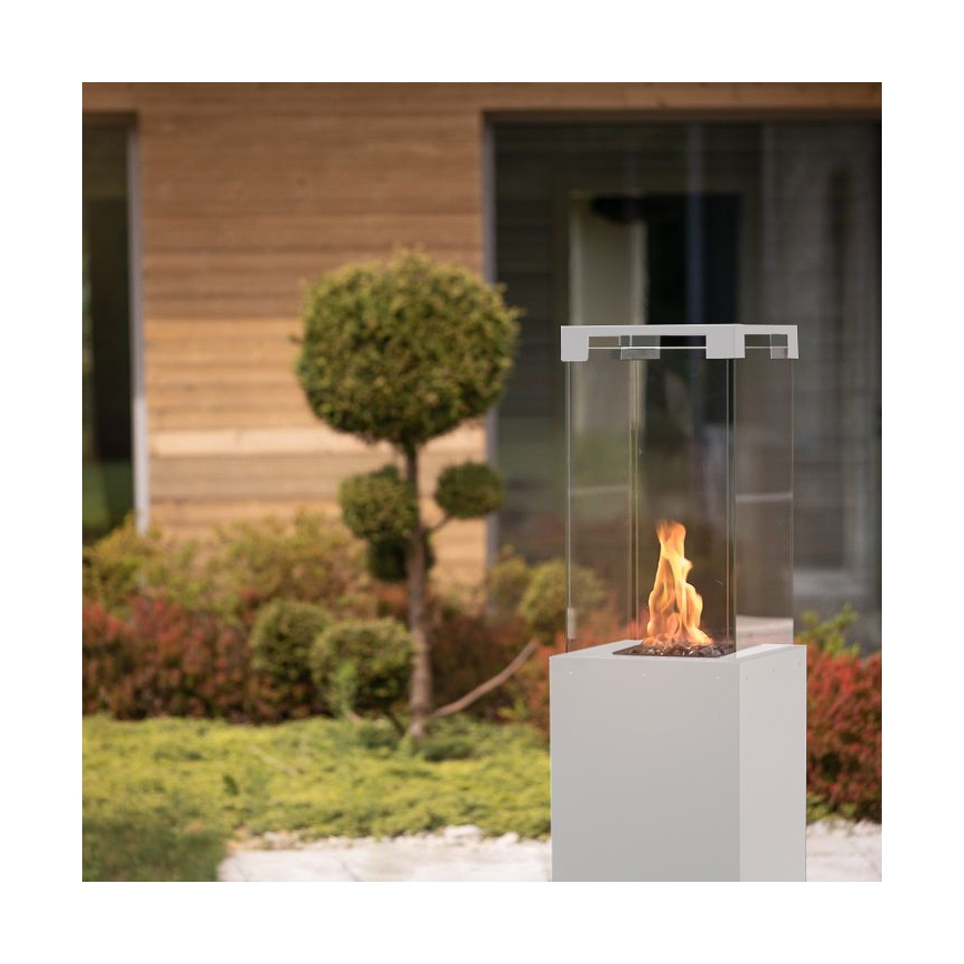 Planika - Buiten gas haard 142x36 cm 8kW 1xAAA wit + beschermende hoes