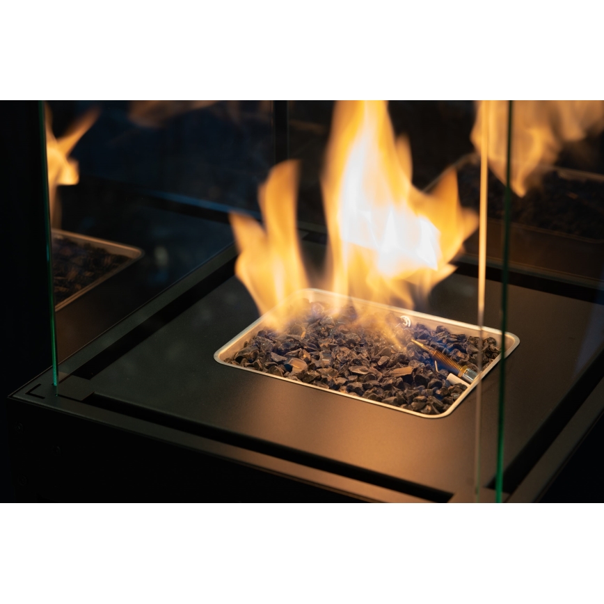 Planika - Buiten gas haard 142x36 cm 8kW 1xAAA zwart + beschermende hoes