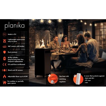Planika - Buiten gashaard 142x36 cm 8kW 1xAAA grijs + beschermhoes