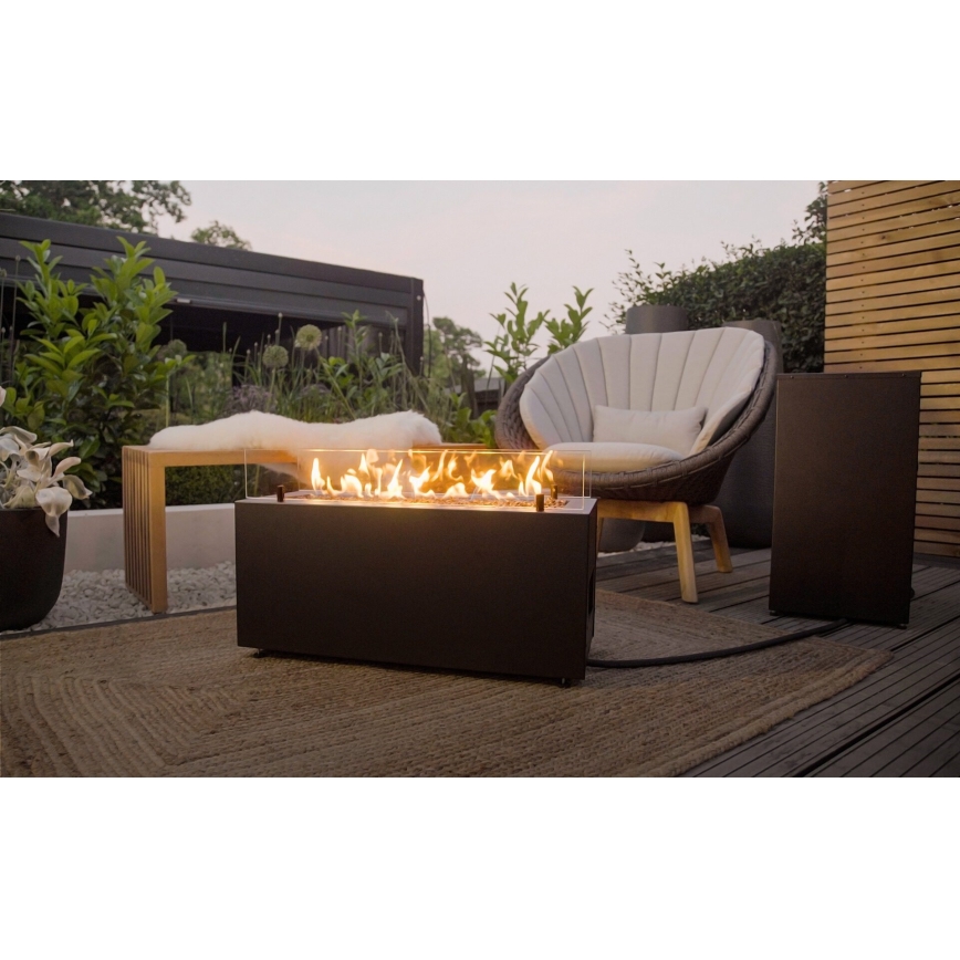 Planika - Buiten gas haard 41,4x69,8 cm 10kW 1xAAA zwart + beschermende hoes