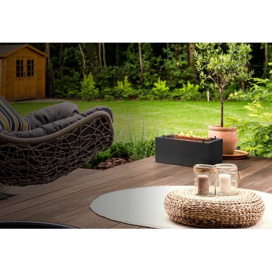 Planika - Buiten gas haard 41,4x69,8 cm 10kW 1xAAA zwart + beschermende hoes