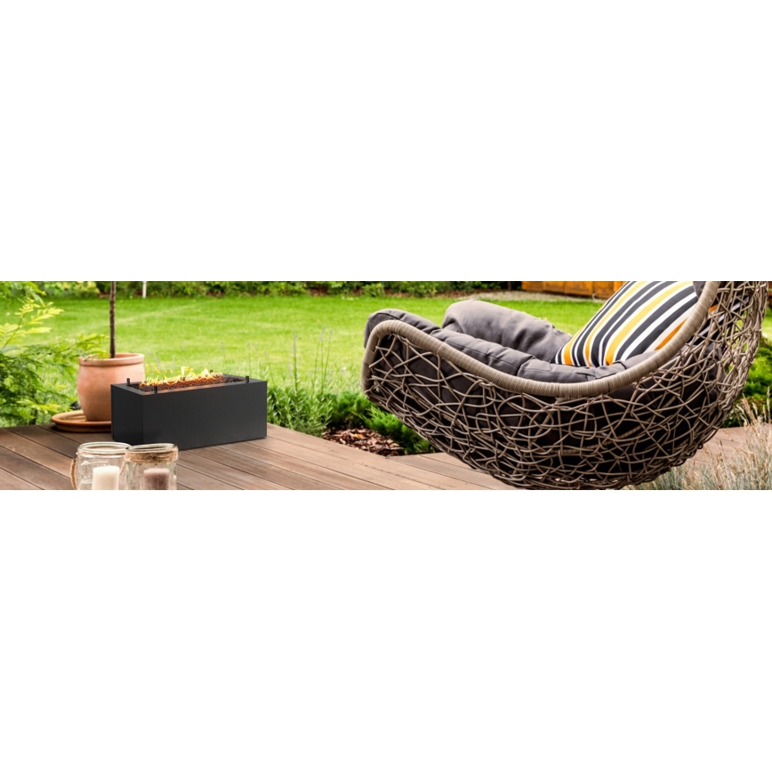 Planika - Buiten gas haard 41,4x69,8 cm 10kW 1xAAA zwart + beschermende hoes