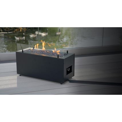 Planika - Buiten gas haard 41,4x69,8 cm 10kW 1xAAA zwart + beschermende hoes