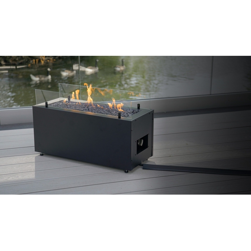 Planika - Buiten gas haard 41,4x69,8 cm 10kW 1xAAA zwart + beschermende hoes