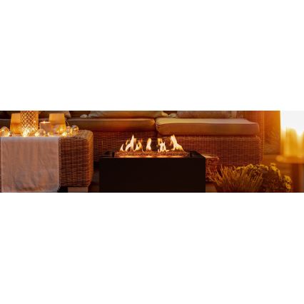Planika - Buiten gas haard 41,4x69,8 cm 10kW 1xAAA zwart + beschermende hoes