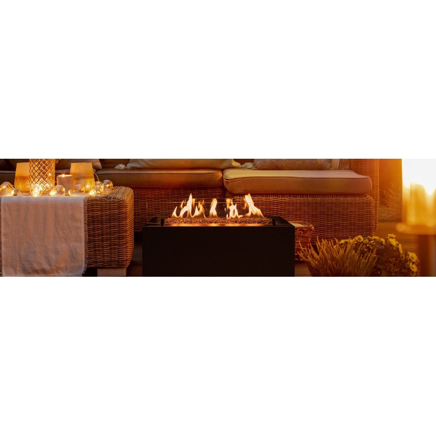 Planika - Buiten gas haard 41,4x69,8 cm 10kW 1xAAA zwart + beschermende hoes