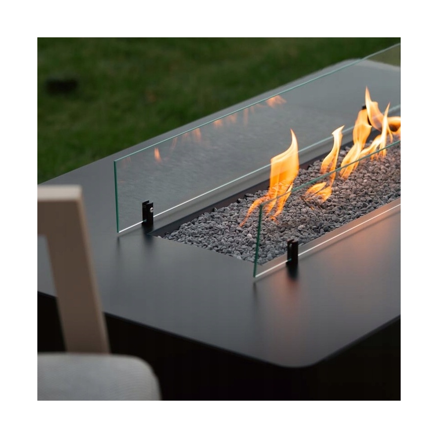 Planika - Buiten gas haard 46x106 cm 10kW zwart + beschermende hoes