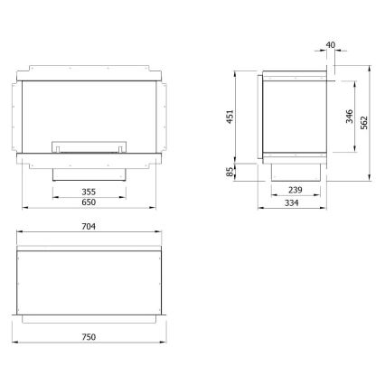 Planika - Inbouw universeel BIO-open haard met afstandsbediening 56,2x75 cm 2,5kW/230V