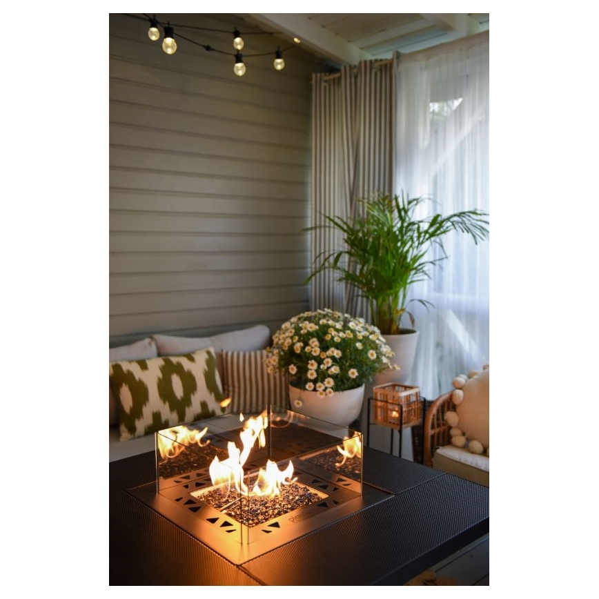 Planika - Buiten gas haard 79,7x90 cm 10kW 1xAAA zwart + beschermende hoes