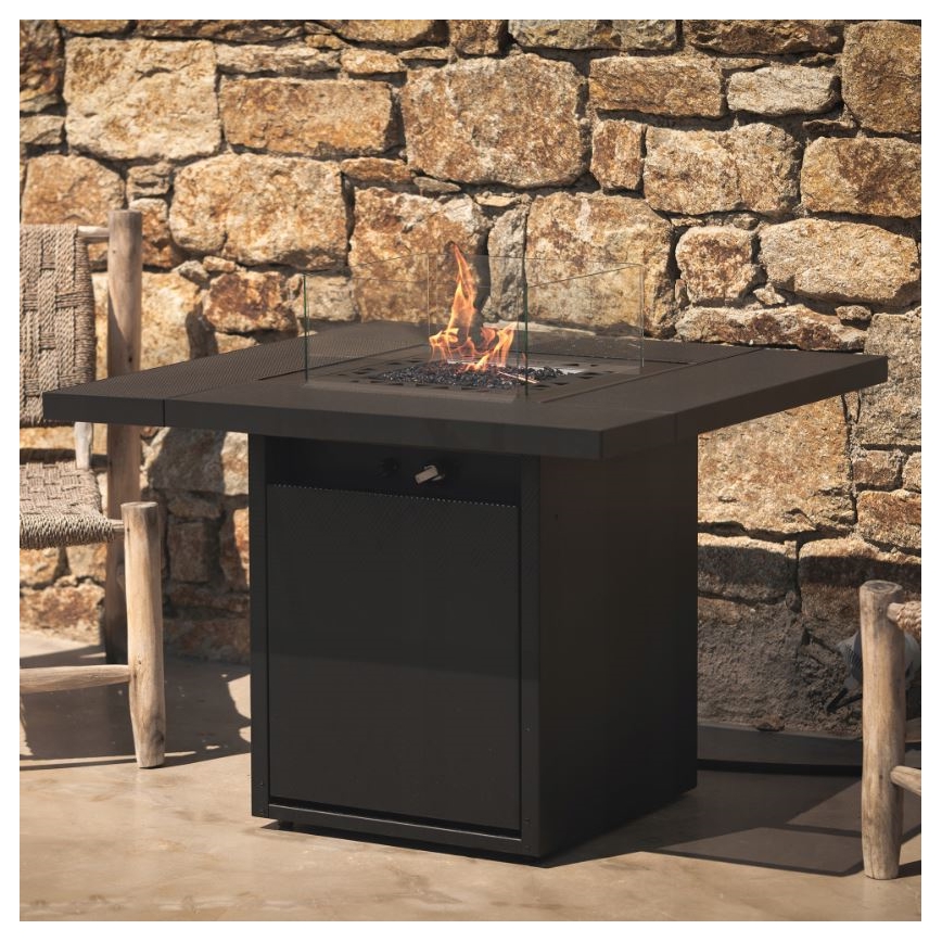 Planika - Buiten gas haard 79,7x90 cm 10kW 1xAAA zwart + beschermende hoes
