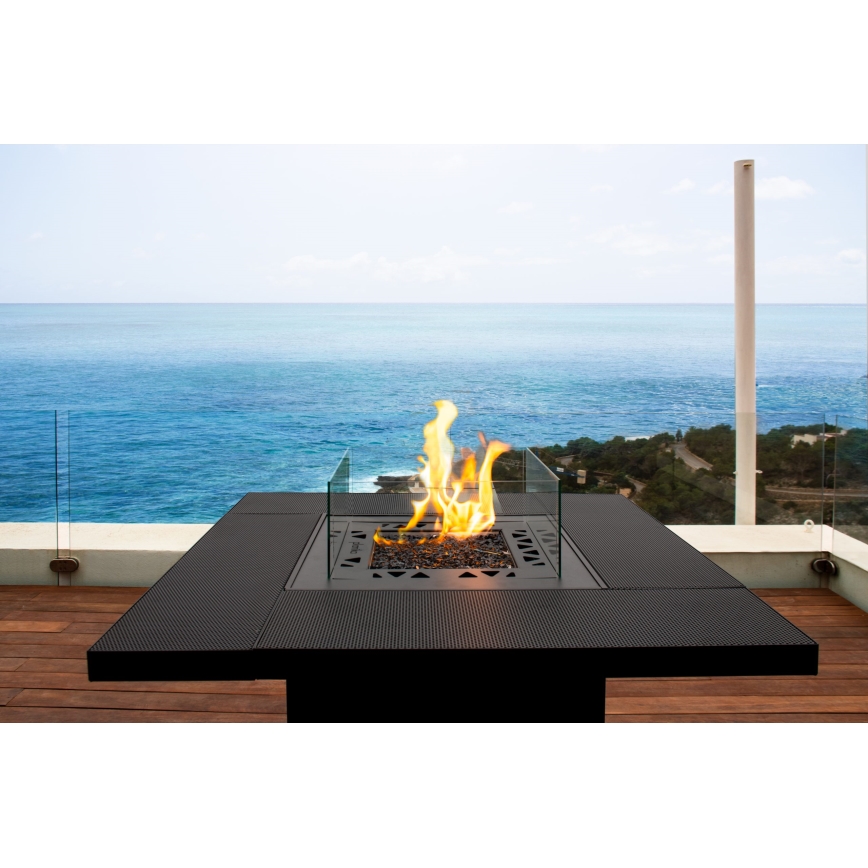 Planika - Buiten gas haard 79,7x90 cm 10kW 1xAAA zwart + beschermende hoes