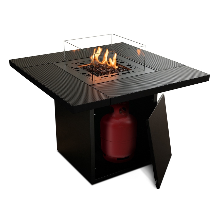 Planika - Buiten gas haard 79,7x90 cm 10kW 1xAAA zwart + beschermende hoes