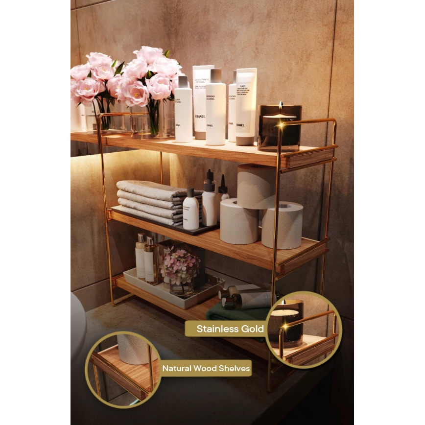 Plank organisator 45x40 cm goud/bruin