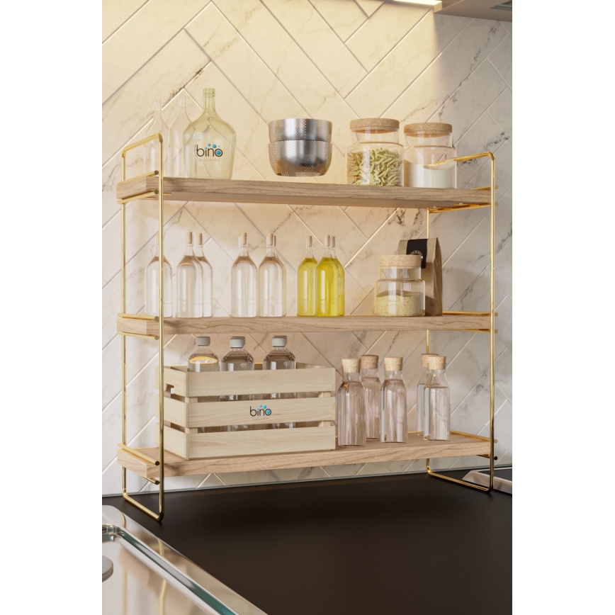 Plank organisator 45x40 cm goud/bruin