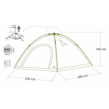 Pop-up tent voor 3-4 personen PU 3000 mm groen