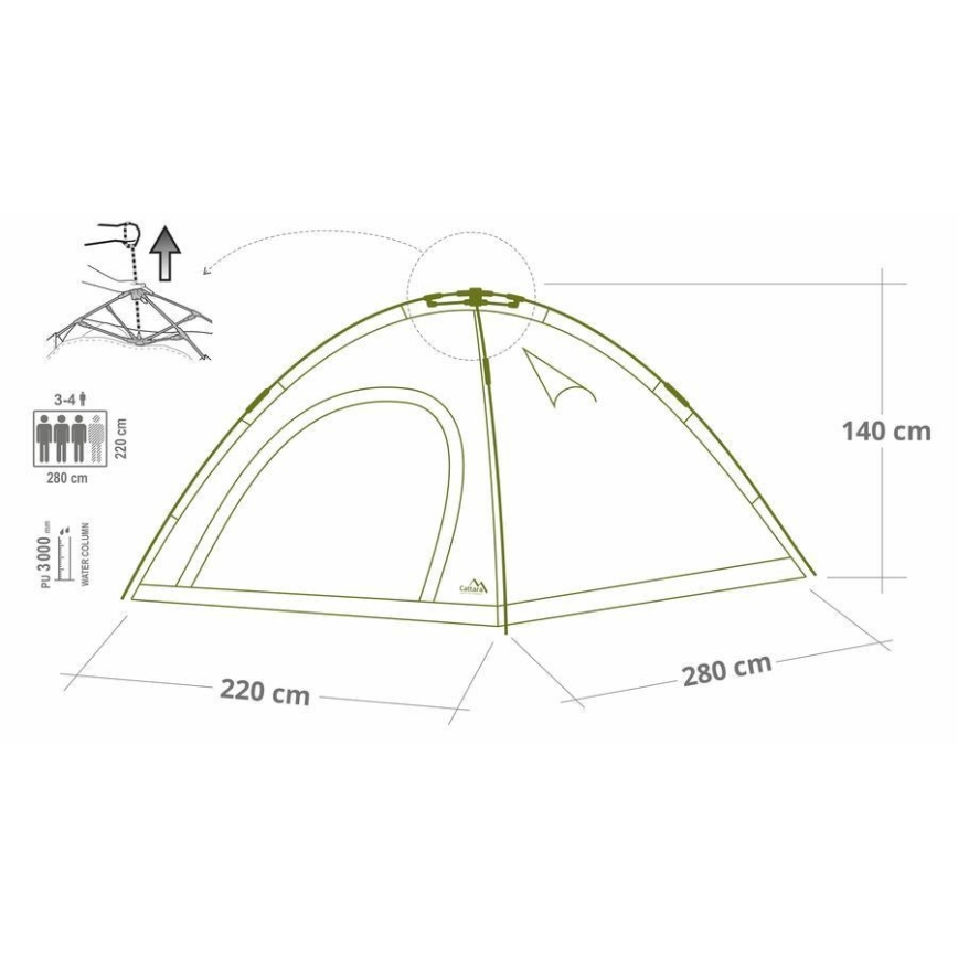 Pop-up tent voor 3-4 personen PU 3000 mm groen