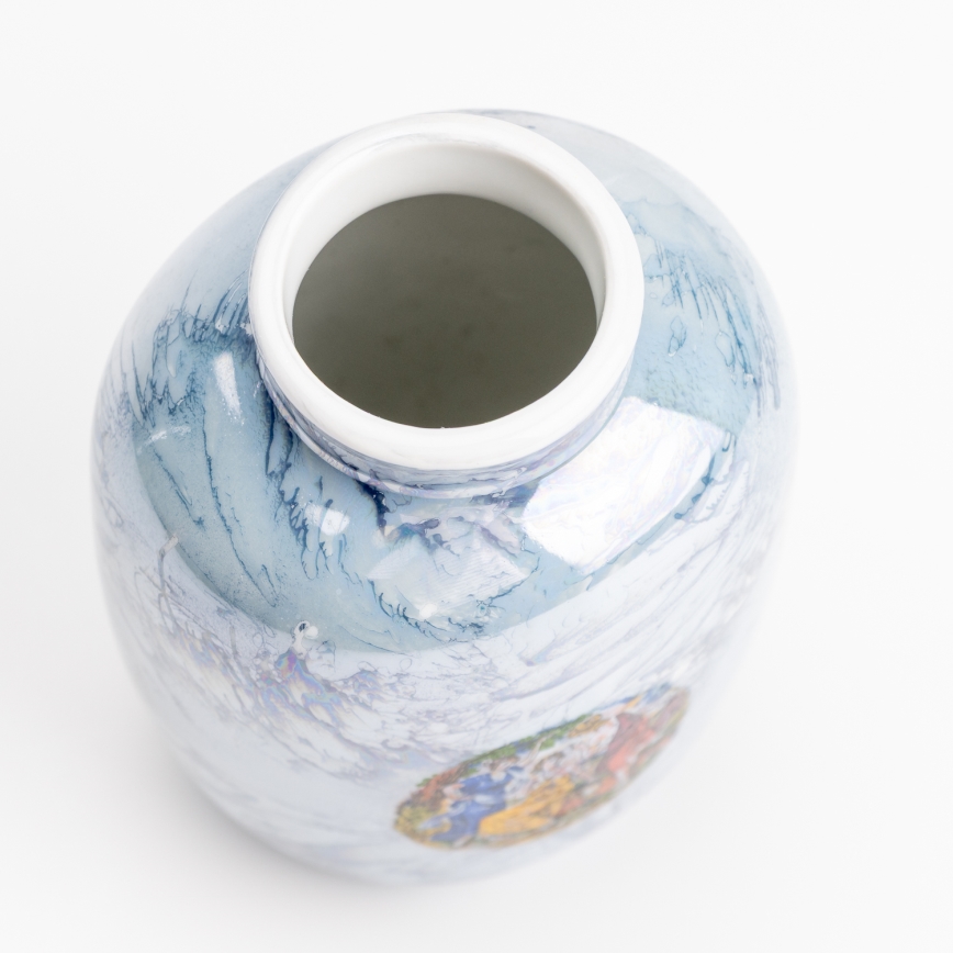 Porselein vaas 12,5x9 cm parelmoer blauw genaden