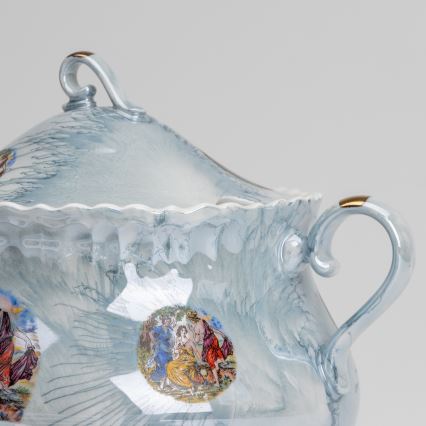 Porseleinen eetset 26 stuks blauw met parelmoer finish