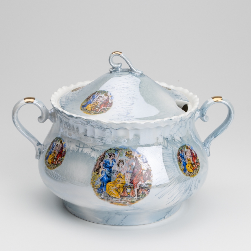 Porseleinen eetset 26 stuks blauw met parelmoer finish