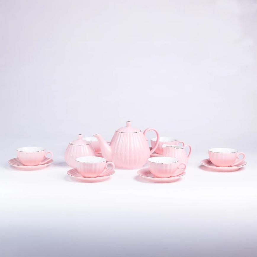 Porseleinen koffieservies 15-delig roze