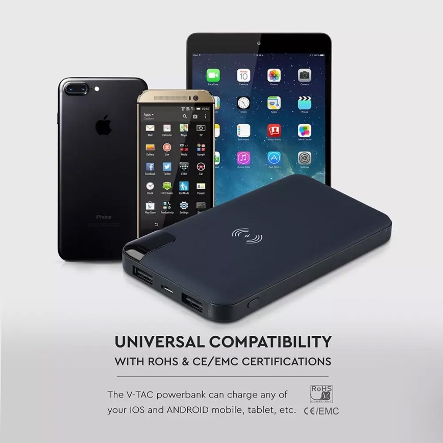 Power Bank 8000mAh/3,7V draadloos oplaadbaar met docking station blauw