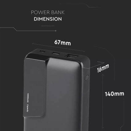 Power Bank met display 10000mAh/3,7V zwart