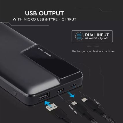 Power Bank met display 10000mAh/3,7V zwart