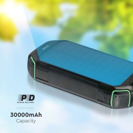 Power Bank solar met zaklamp Power Delivery 30000mAh/20W/5V zwart