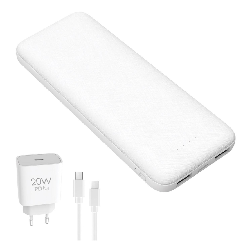 Powerbank 10000 mAh + adapter 20W Power Delivery + USB-C/USB-C kabel 1m wit