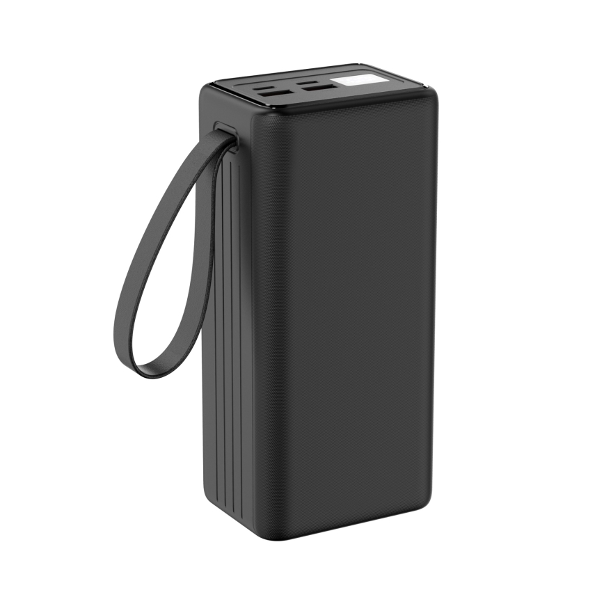 Powerbank 40000 mAh 65W Power Delivery 2xUSB-A + 2xUSB-C met LED Zaklamp met haak en magneet en USB-C kabel 1m zwart