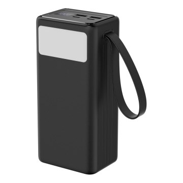 Powerbank 40000 mAh 65W Power Delivery 2xUSB-A + 2xUSB-C met LED Zaklamp met haak en magneet en USB-C kabel 1m zwart