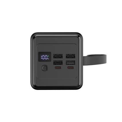 Powerbank 60000 mAh 20W Power Delivery 4xUSB-A + 2xUSB-C met LED Zaklamp met haak en magneet en USB-C kabel 1m zwart