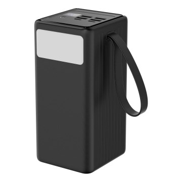 Powerbank 60000 mAh 20W Power Delivery 4x USB-A + 2x USB-C met LED-zaklamp en 1m USB-C-kabel zwart