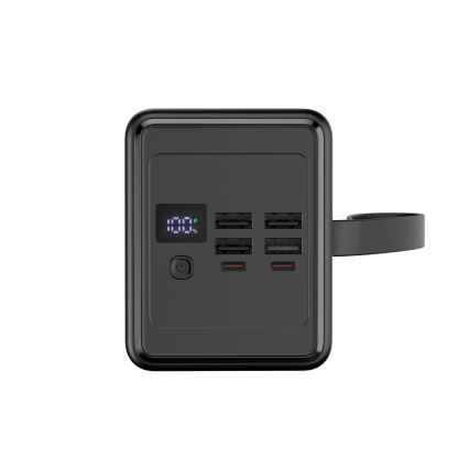 Powerbank 70000 mAh 20W Power Delivery 4xUSB-A + 2xUSB-C met LED Zaklamp met haak en magneet en USB-C kabel 1m zwart