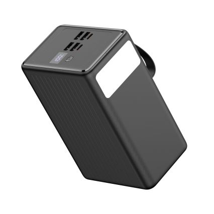 Powerbank 80000 mAh 20W Power Delivery 4xUSB-A + 2xUSB-C met LED Zaklamp met haak en magneet en USB-C kabel 1m zwart
