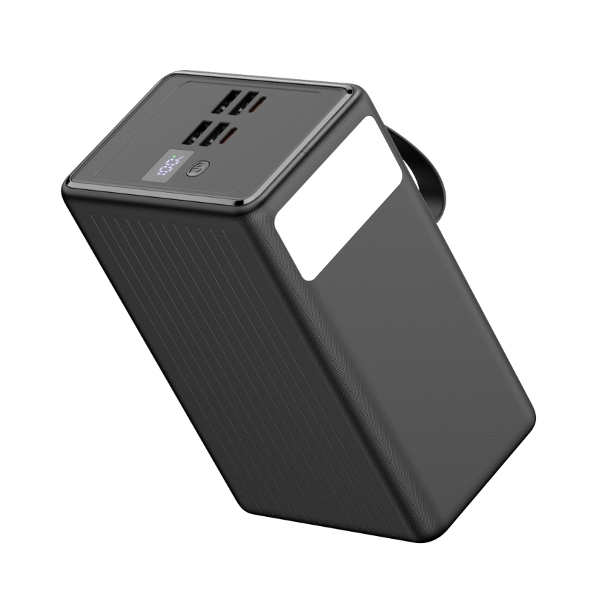 Powerbank 80000 mAh 20W Power Delivery 4xUSB-A + 2xUSB-C met LED Zaklamp met haak en magneet en USB-C kabel 1m zwart