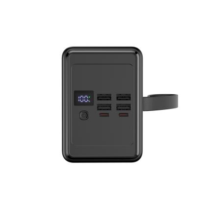 Powerbank 80000 mAh 20W Power Delivery 4xUSB-A + 2xUSB-C met LED Zaklamp met haak en magneet en USB-C kabel 1m zwart
