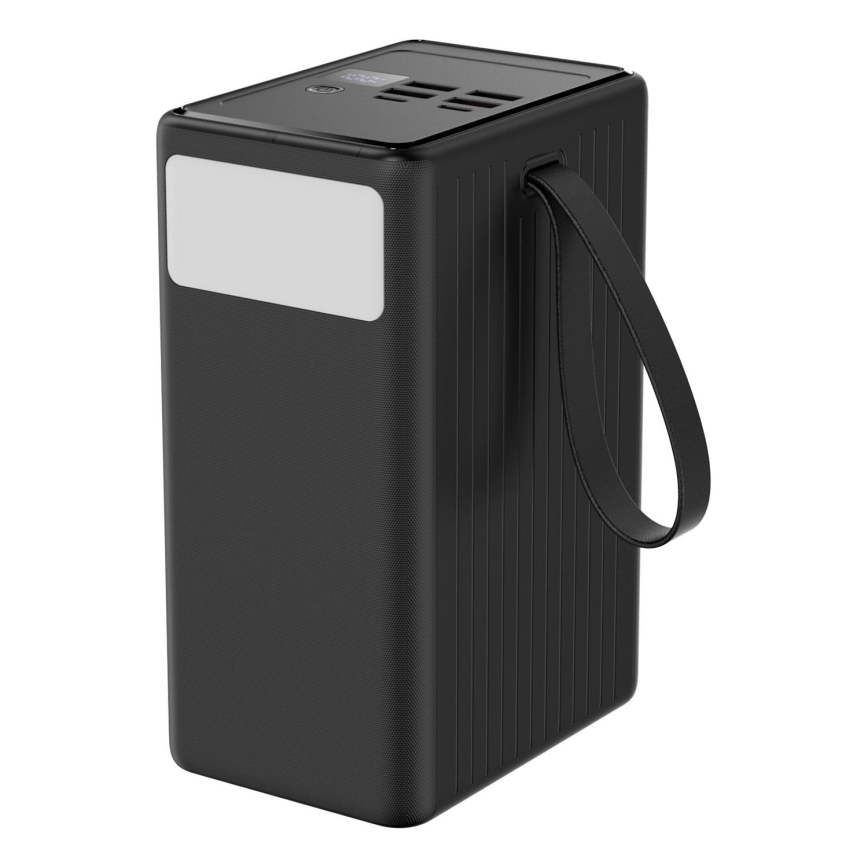 Powerbank 80000 mAh 20W Power Delivery 4xUSB-A + 2xUSB-C met LED Zaklamp met haak en magneet en USB-C kabel 1m zwart