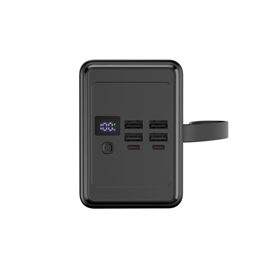 Powerbank 80000 mAh, 65 W Power Delivery, 4xUSB-A + 2xUSB-C, met LED-zaklamp en USB-C-kabel 1m, zwart