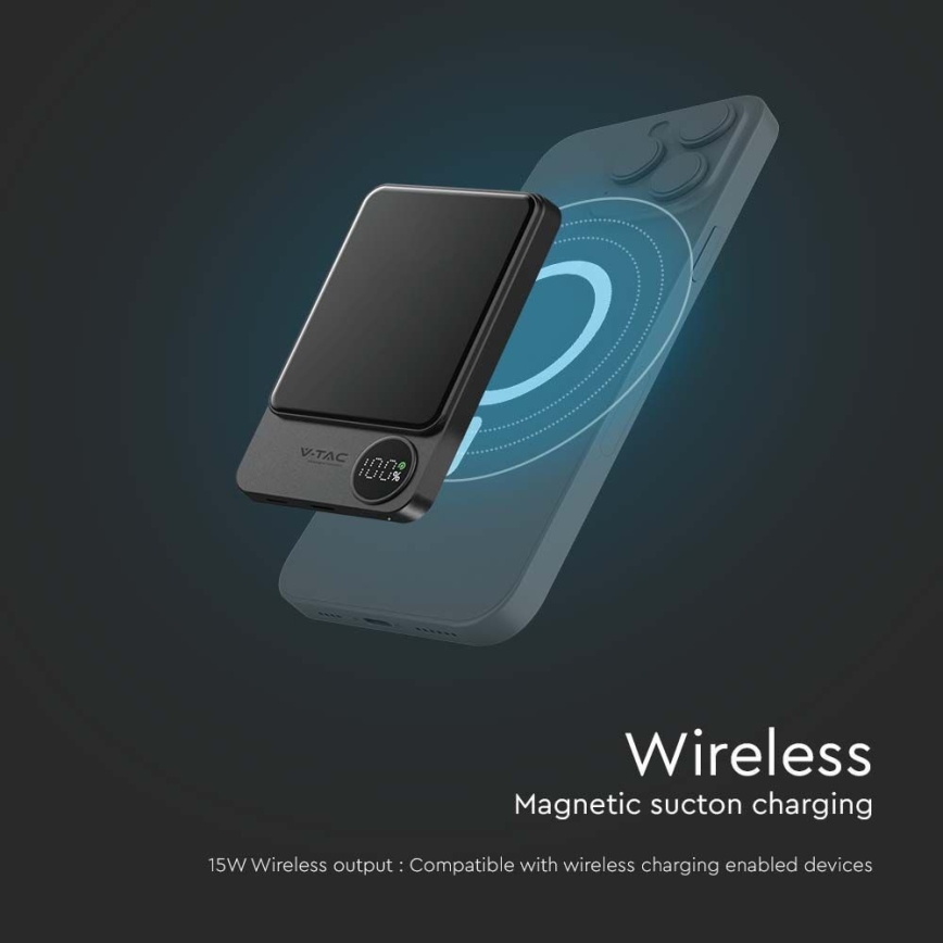 Powerbank met display magnetisch Power Delivery 10000mAh/20W/5V zwart