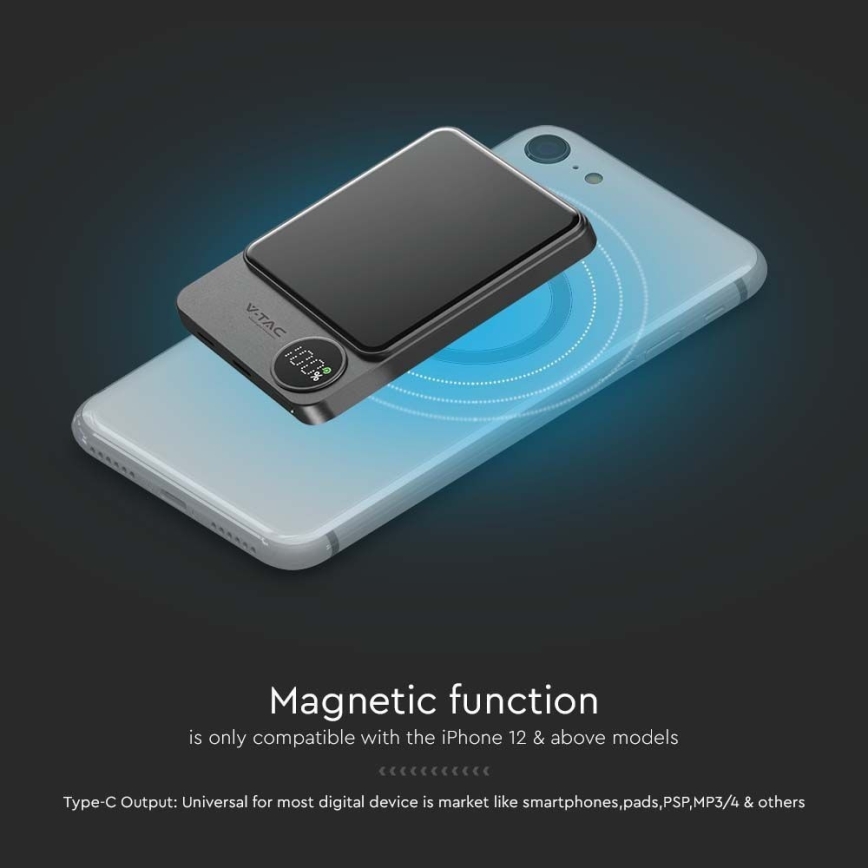Powerbank met display magnetisch Power Delivery 10000mAh/20W/5V zwart