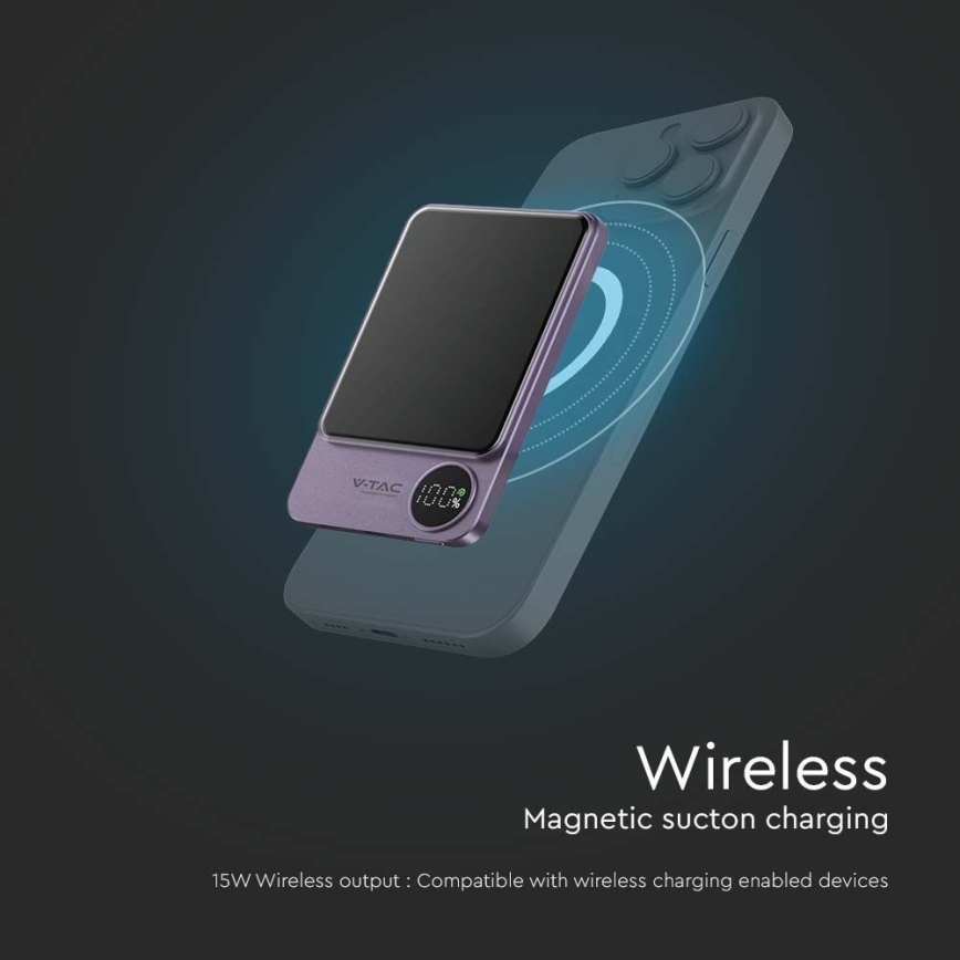 Powerbank met display magnetisch Power Delivery 5000mAh/20W/5V paars