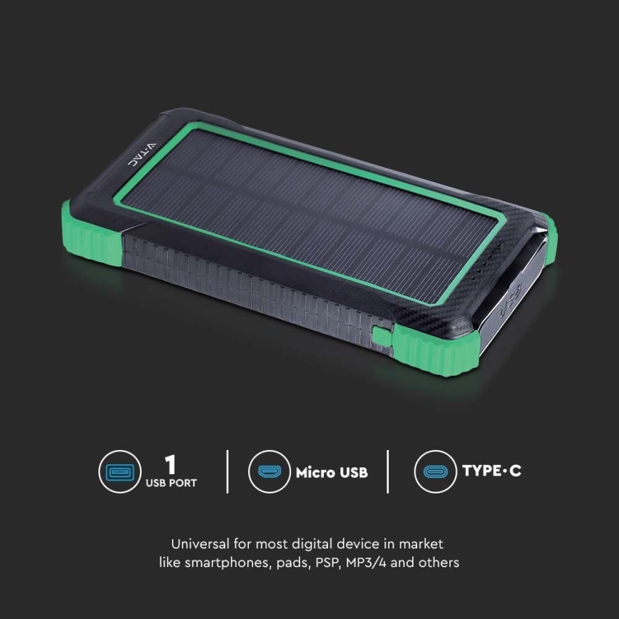 Powerbank zonne-energie Power Delivery 10000mAh/10W/5V zwart